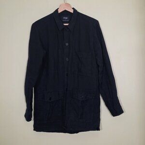 Drakes Shacket Shirt Jacket Men S Navy Safari Linen England Made Timeless Preppy